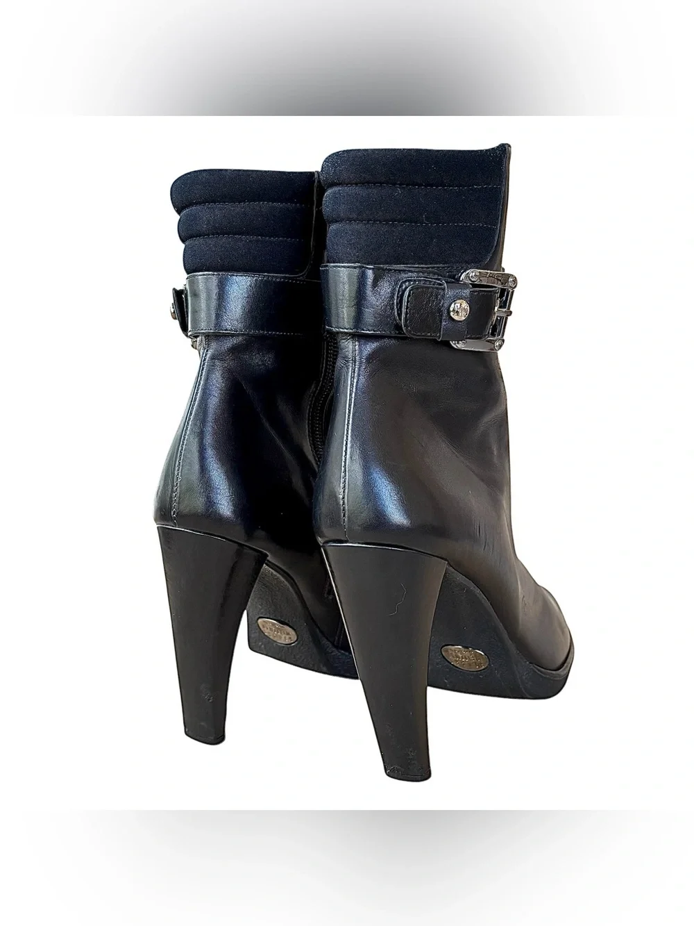 STUART WEITZMAN Black Leather & Crepe Zip Platform Ankle Boots - Picture 11 of 13